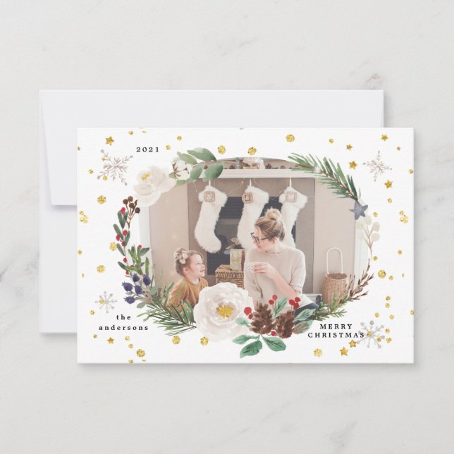 cartão floral de inverno fotografia feliz (Frente)