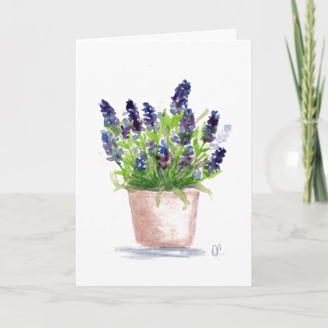 Cartão Floral de Lavanda de Aquarela (Frente)