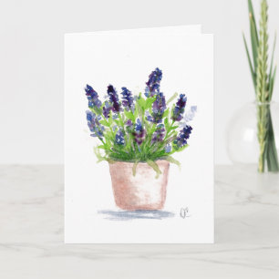 Cartão Floral de Lavanda de Aquarela