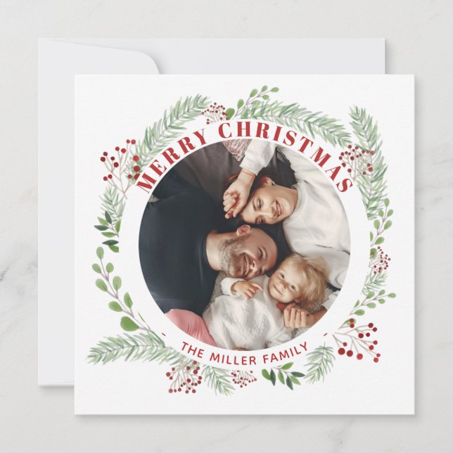 Cartão Floral de Natal com 2 Fotografias (Frente)