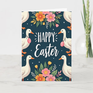 Cartão Floral de Páscoa com Pássaros Felizes