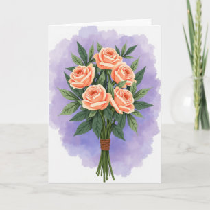 Cartão Floral de Pêssego em Aquarela
