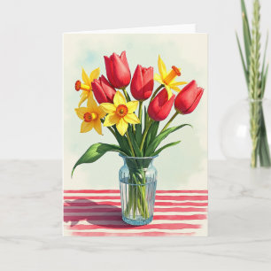 Cartão Floral de Primavera Listrado