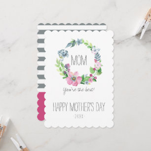 Cartão Floral e borboleta de aquarela   Dia das Mães