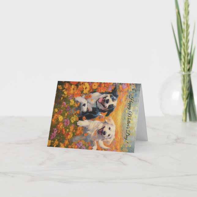 Cartão floral e de cão dia de as mães personalizad (Frente)