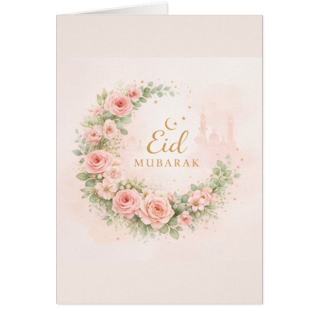 Cartão Floral Eid Mubarak – Blush Pink Islamic Gift f (Frente)