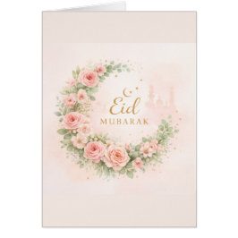 Cartão Floral Eid Mubarak – Presente Islâmico Rosa Bege f