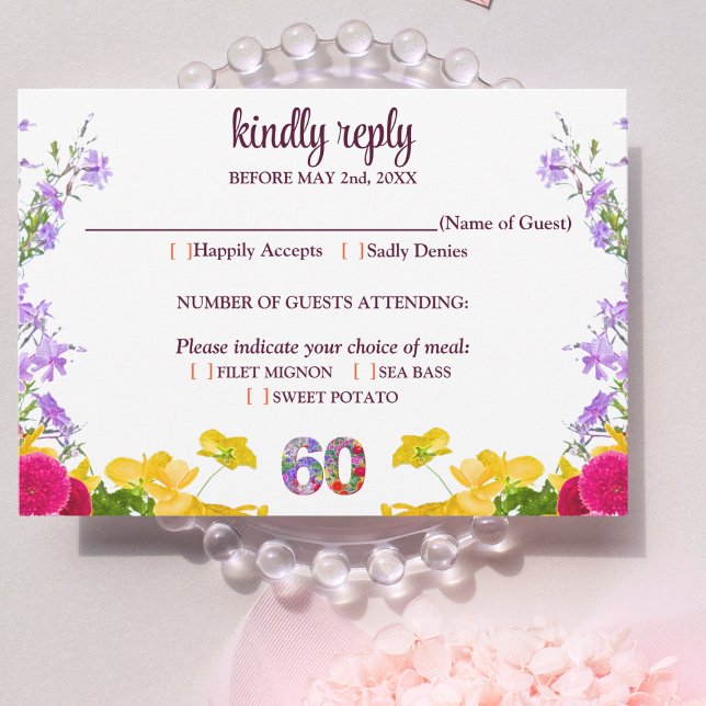 Cartão floral Elegante de 60 anos RSVP de 60 flore (Criador carregado)