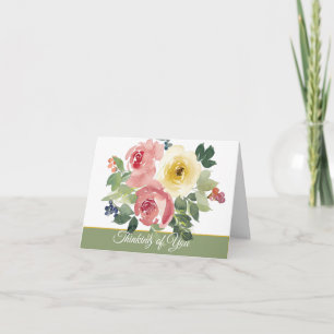 Cartão Floral em aquarela rosa e amarelo não personalizáv