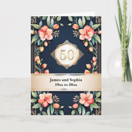 Cartão Floral em Preto 50º Aniversário de Casamento