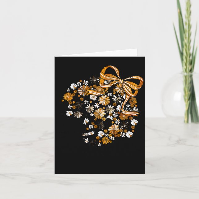 Cartão Floral Football Game Day Girly Bow Team Srit Black (Frente)