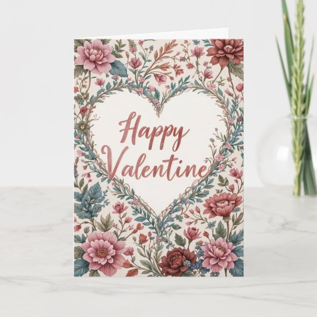 Cartão Floral Frame Valentine Romantic Happy Valentines  (Frente)