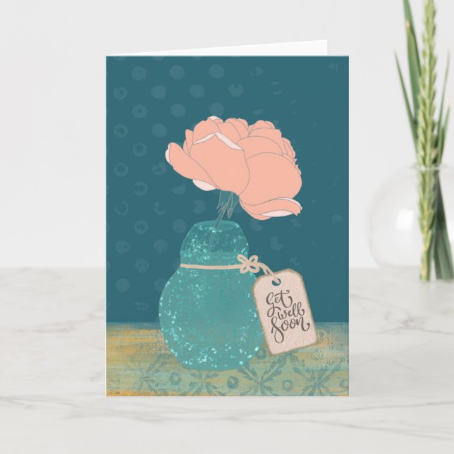 Cartão Floral “Get Well Soon” Card with Teal Vase  (Frente)