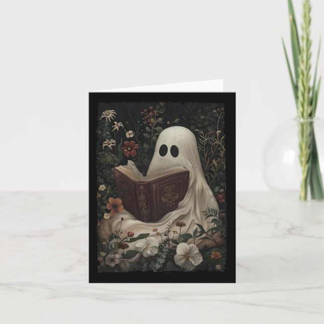 Cartão Floral Ghost Leading Book Halloween Figurume Gothi (Frente)