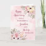 Cartão Floral Grandson e seu aniversário de casamento da<br><div class="desc">Feliz cartão de aniversário de casamento para neto e sua esposa com lindas flores de coloração d'água e verso sentimental.</div>