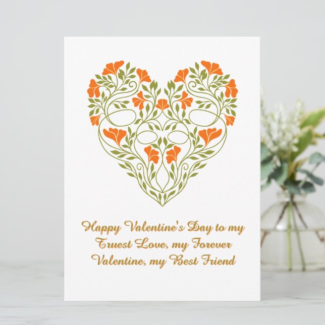 Cartão Floral Heart Valentine’s Day Love Art Deco Green (Em pé/Frente)