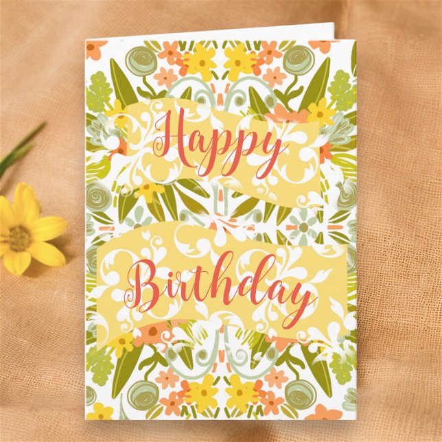Cartão Floral Orange Yellow Original Art Happy Birday (Original Art Birthday Card by Artist © Cathy Thompson. Personalize inside with your own message.)