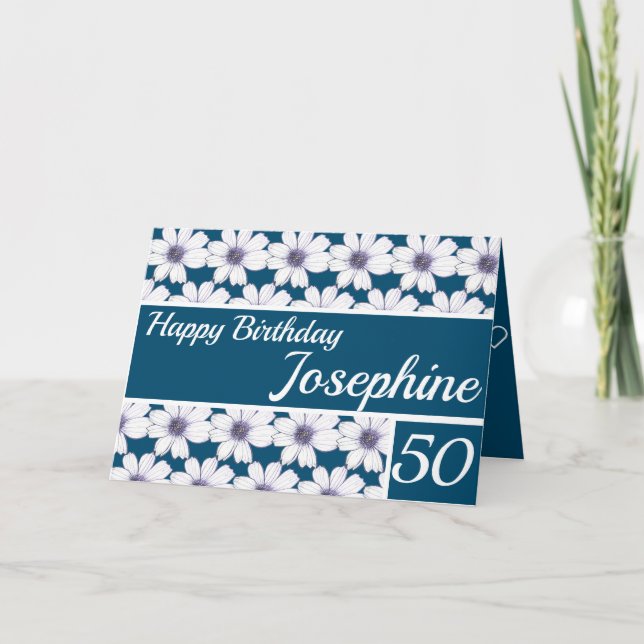 Cartão Floral pattern design Blue Birthday (Frente)