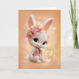Cartão Floral Peach Bonnet Baby Bunny Thinking of You