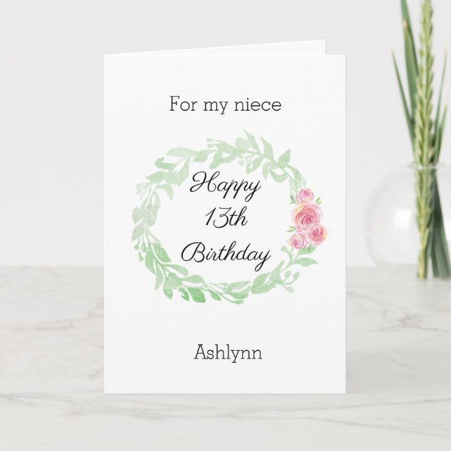 Cartão Floral Personalizado em Aquarela para 13º Aniversá (Frente)