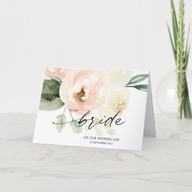 Cartão Floral rosa à minha noiva no dia do casamento (Frente)