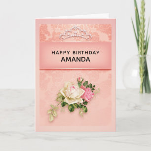Cartão Floral rosa com Tiara de Diamante Princesa Anivers