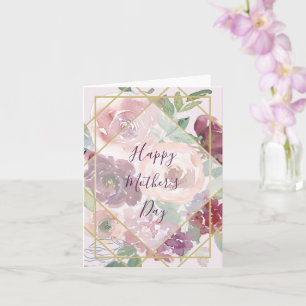 Cartão Floral rosa e geométrico dourado personalizado