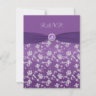 Cartão floral roxo e de prata de RSVP