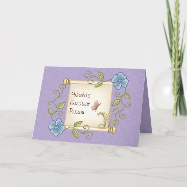 Cartão Floral Scroll Pixel Art (Frente)