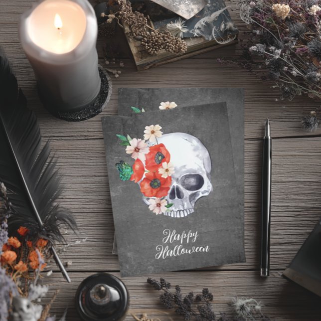 Cartão Floral Skull Halloween (Boho Floral Skull Halloween Card)