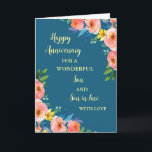 Cartão Floral Son & Son no aniversário do casamento<br><div class="desc">Feliz cartão de aniversário de casamento para filho e filho com lindas flores de coloração d'água e verso sentimental.</div>