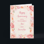 Cartão Floral Son & Son no aniversário do casamento<br><div class="desc">Feliz cartão de aniversário de casamento para filho e filho com lindas flores cor-de-água rosa e vítreas,  e verso sentimental.</div>