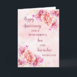Cartão Floral Son & Son no aniversário do casamento<br><div class="desc">Feliz cartão de aniversário de casamento para filho e filho com lindas flores de coloração d'água e verso sentimental.</div>