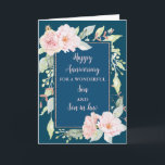 Cartão Floral Son & Son no aniversário do casamento<br><div class="desc">Feliz cartão de aniversário de casamento para filho e filho com lindas flores cor-de-água rosa e vítreas,  e verso sentimental.</div>