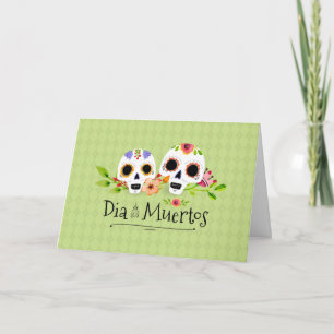 Cartão Floral Sugar Skulls Dia de Muertos Greeting Card