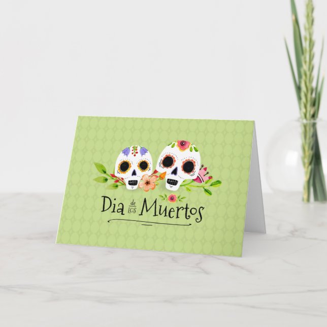 Cartão Floral Sugar Skulls Dia de Muertos Greeting Card (Frente)