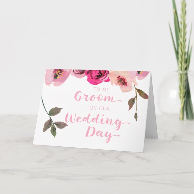 Cartão Floral To My Groom On Our Wedding Day Card (Frente)