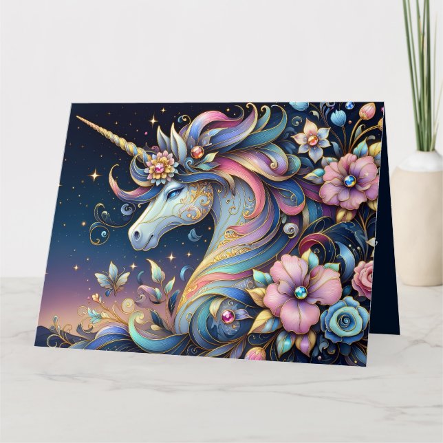 Cartão Floral Unicorn Night Fantasy (Frente)