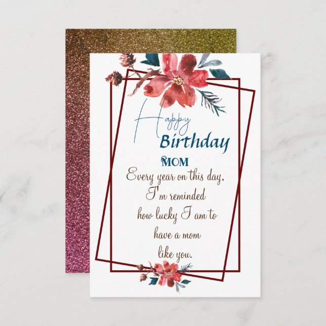 Cartão Floral verde de aniversário de mãe (Frente/Verso)