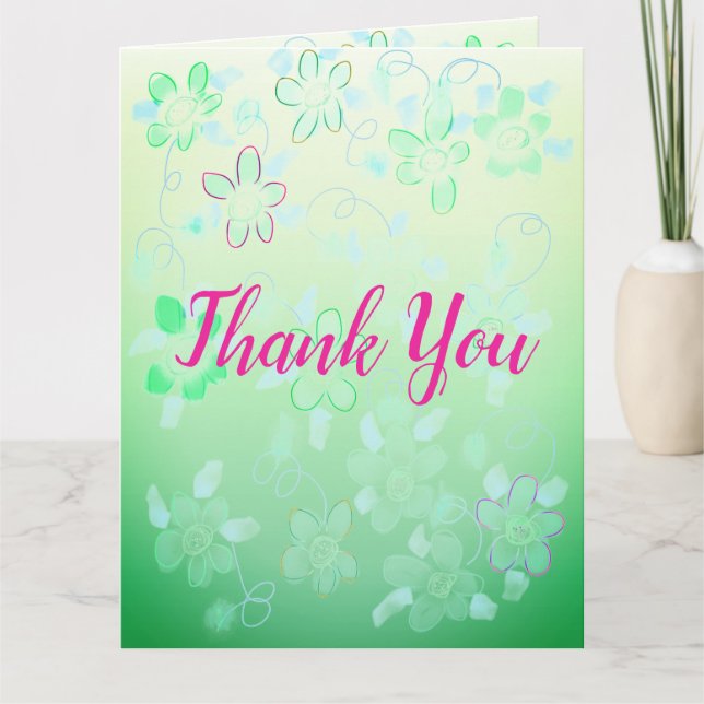 Cartão Floral Verde Rosa E Teal (Frente)