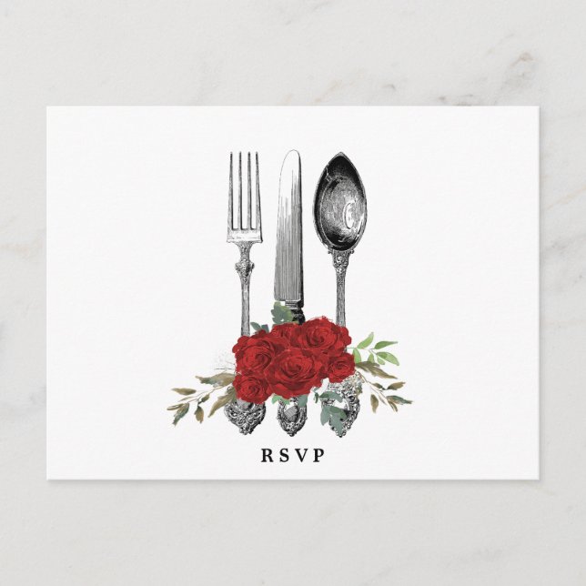 cartão floral vermelho do rsvp do casamento da (Frente)