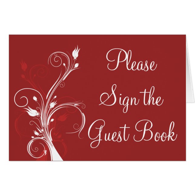 Cartão floral vermelho e branco da mesa (Frente Horizontal)