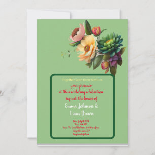 cartão floral vibrante de convite de casamento