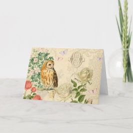 Cartão Floral vintage owl greeting card with roses
