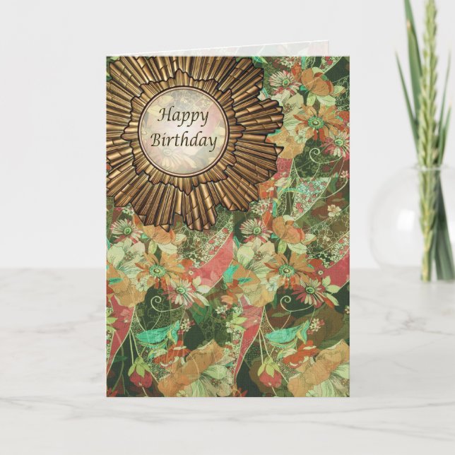 Cartão Floral Vintage Style Happy Birthday Day (Frente)