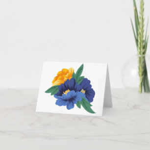 Cartão Floral Watercolor Blue Yellow Flowers - Hello Love