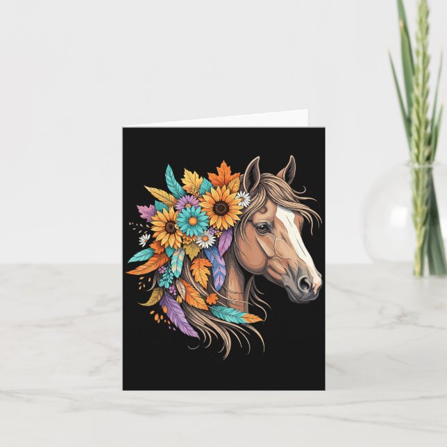 Cartão Floral Wild Horse Country Horse Riding Women Girls (Frente)