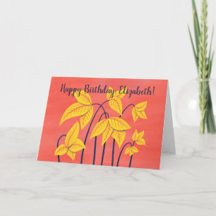 Cartão Flores abstrato Coral Amarelo Floral Aniversário
