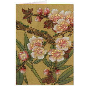 Cartão Flores Asiáticas Japonesas de Cerejeira Vintage