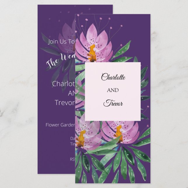 Cartão Flores Bloom Violet Original Art Work Watercolor (Frente/Verso)